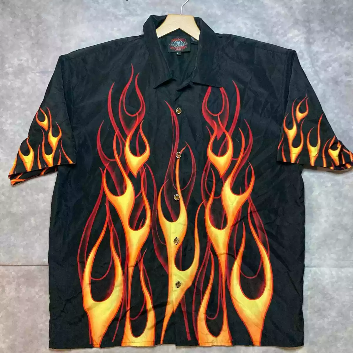 Vintage Dragonfly Clothing Flame Fire Short Sleeve Button Down Shirt