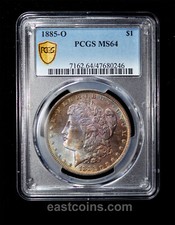 PCGS MS64 1885-O Morgan Dollar nicely toned both side