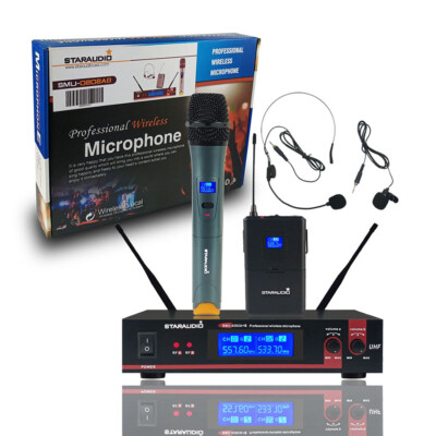 UHF Headset Body-pack Microphone 2-Channel lavalier Mics Bodypack Transmitters