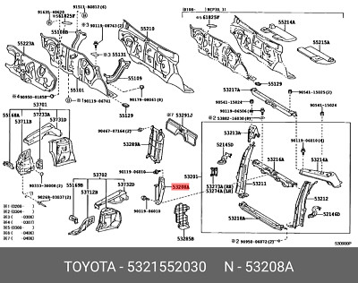 Original OE Träger Baugruppe, Motorhaubenschloss, 5321552030 für TOYOTA 53215-52030