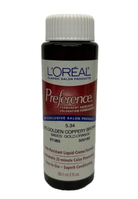 LOREAL PREFERENCE Permanent Hair Color Liquid Md. Golden Coppery Brown 5.34 2 Oz