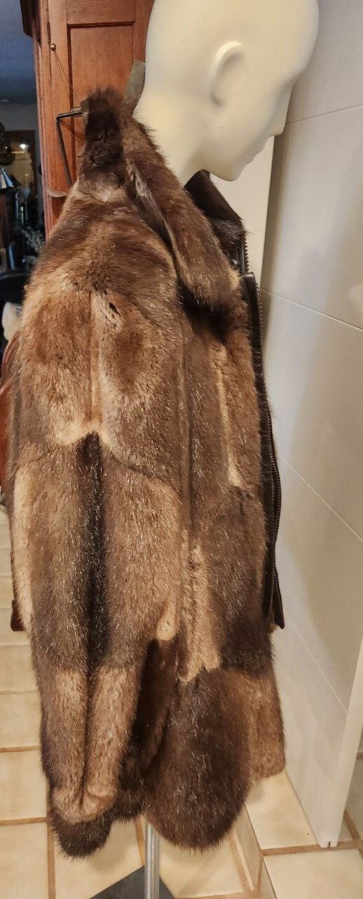 Custom Patchwork Mink Zip Front Jacket Leather Tr… - image 13