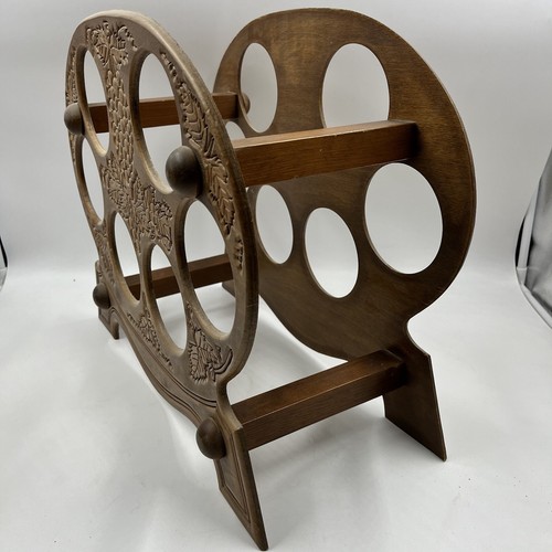 Vintage Carved Wood Wine Bottle Rack Holder Display Holds 6 Grapes Grapevine 80s - Picture 4 of 11