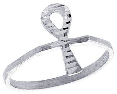 Women 925 Sterling Silver Rhodium Plated, Machine Cut Ankh Cross Ring Band 
