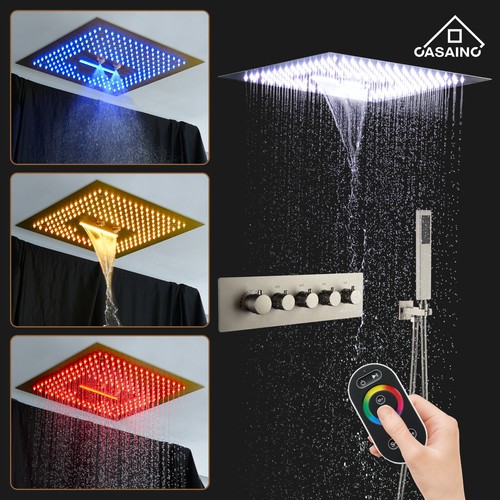 Sistema de ducha termostático de 16 pulgadas con LED, 64 colores juego de grifos de ducha de baño - Imagen 20 de 28