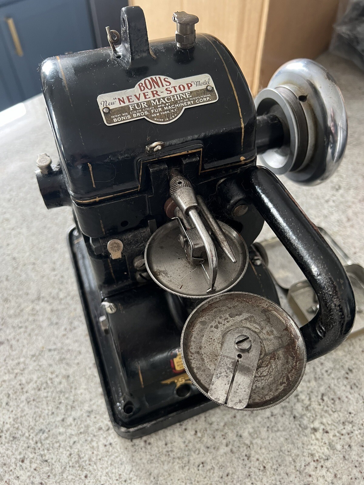 Vintage Bonis NeverStop Sewing Machine Head Fur Leather Skin