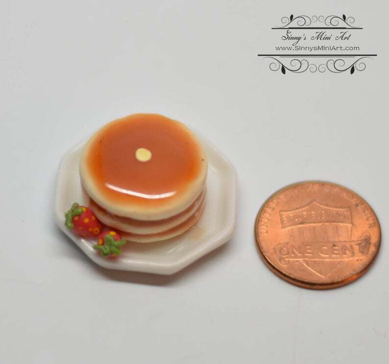 Dollhouse Miniature Food Set Pancake French Fries And Coffee Collectibles