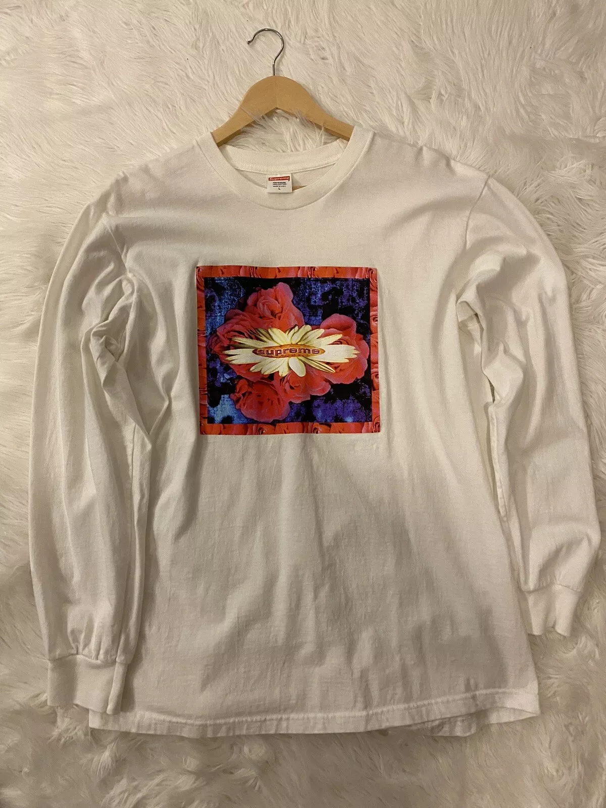 T shirt blanc Supreme Bloom L/S taille L FW17