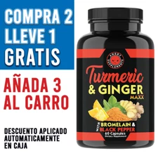 Turmeric Curcumin with Ginger + Black Pepper, Ayuda con el dolor natural 60 ct