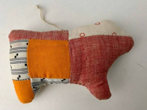 VTG Cow Ornament Patchwork Quilt Fabric Bull Signed Primitive Small Pillow Xmas - Picture 1 of 5