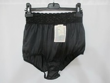 PATINA PANTIES VINTAGE BLACK SILKY 100 NYLON LACE WAIST SIZE 7 ILGWU STAMP USA