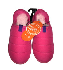 TODDLER GIRLS HOT PINK PUFFER SLIPPERS SZ 11-12 PLUSH LINED EASY ON/OFF NWT