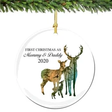 1st Christmas as Mommy and Daddy 2022 Deer Porcelain Ornament New Parents Newbor