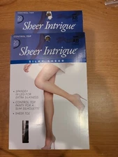 2 Pair Silky Sheer Intrigue Nylon Control Top Pantyhose AB Coffee Spandex A B