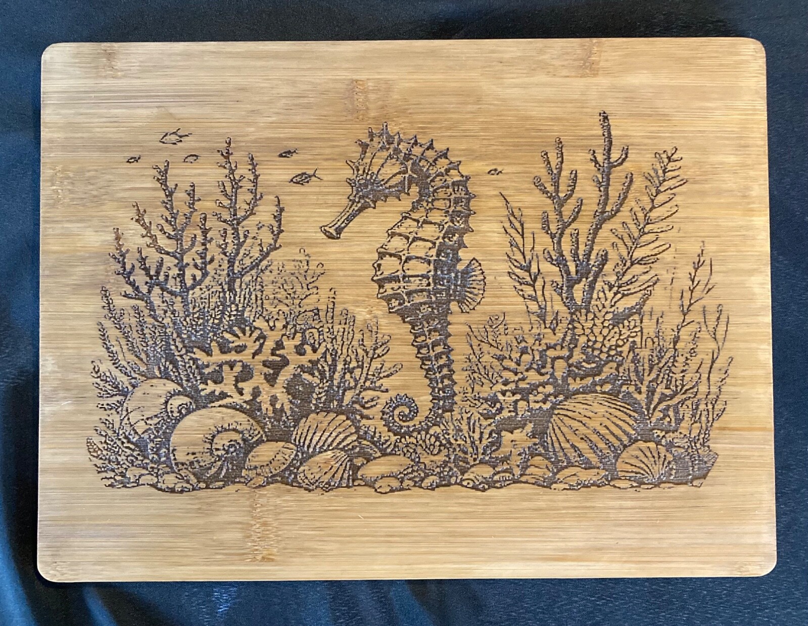 Cutting Board Bamboo Wood Novelty Gift CORAL REEF SEA HORSE 15