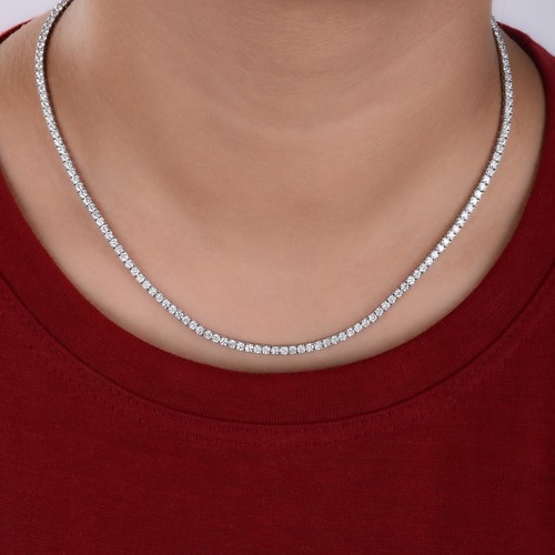 Natural SI/H Diamond Tennis Chain Necklace 14k White Gold Birthday Gift 4.20 Ct. - Picture 2 of 10