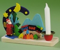 Santa With Train German Wood Christmas Candleholder Handcrafted In Germany Santa With Train German Wood Christmas Candleholder Handcrafted In Germany