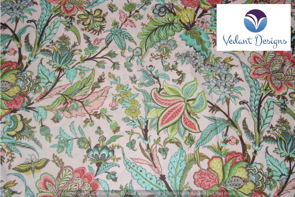 10 Yard Indian Hand Block Floral Pure Cotton Running Fabric Pink