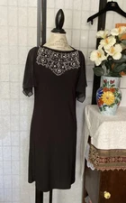 Prelude Black Pearl & Sequin Stretch Dress Wom S Sexy Sheer Organza Split Sleeve