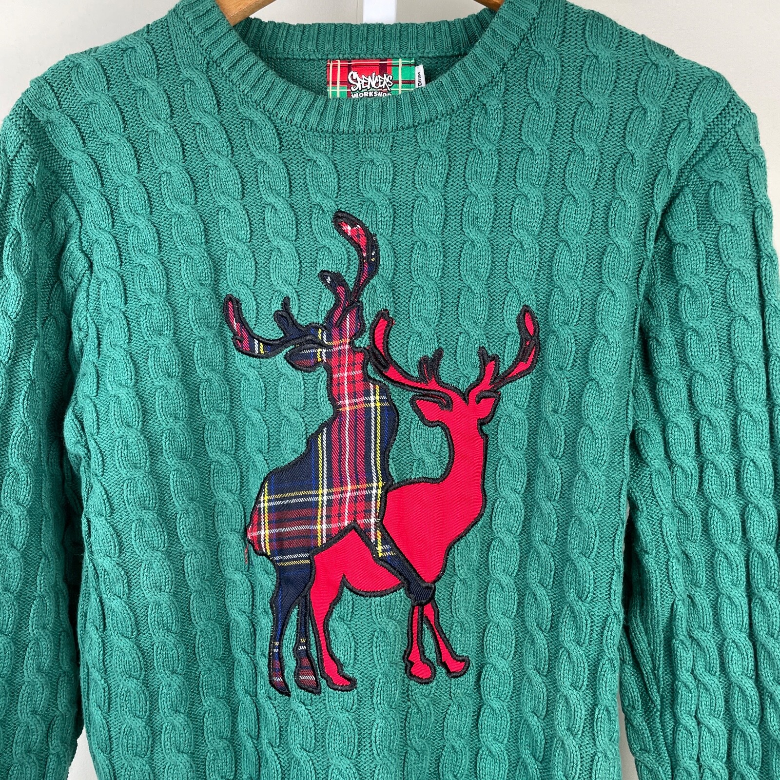 Spencer's Ugly Funny Christmas Sweater Green Cable Knit Deer Medium eBay