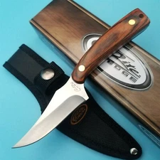 Rite Edge Fixed Blade Knife Trailing Point Rich Grain Wood Handle Belt Sheath