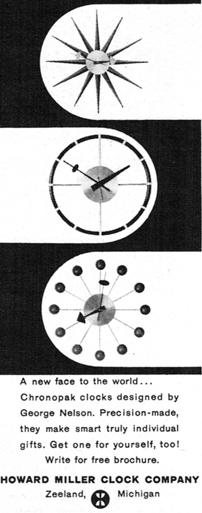 MCM Howard Miller GEORGE NELSON Sunburst BALL Steering Wheel Clock 1957 Print Ad