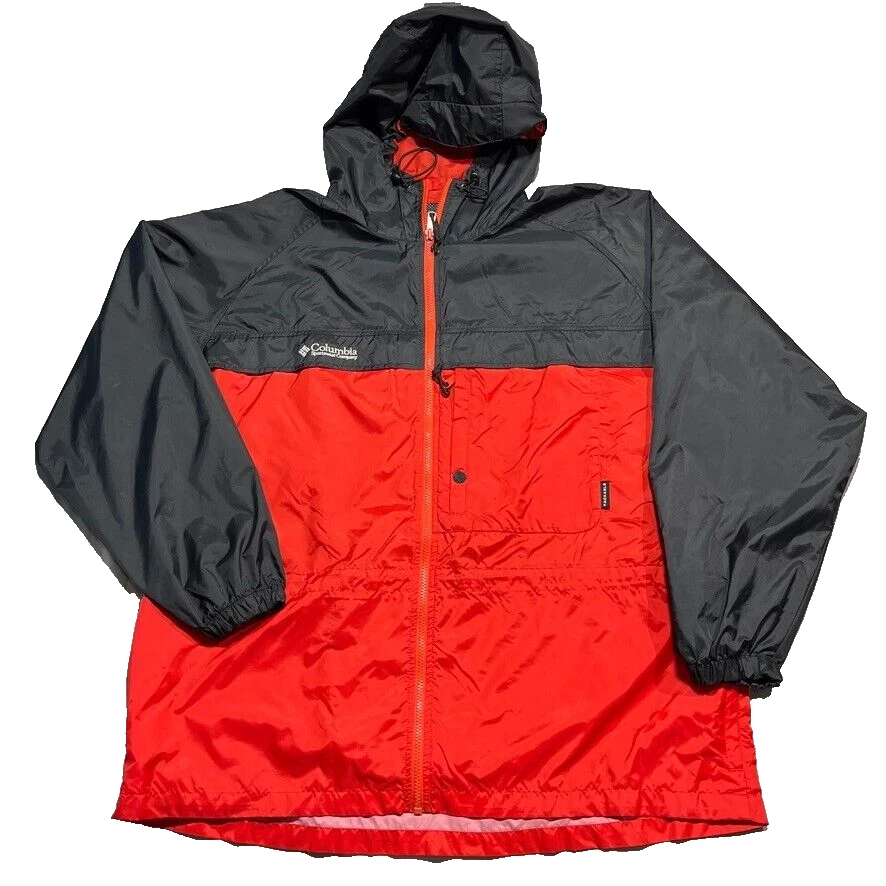 Columbia Jacket Mens XL Packable Hooded Full Zip Rain Coat Outdoors Zip Pockets