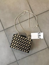 Zara Black Golden Studded Minaudiere Mini Clutch Shoulder Bag # H15
