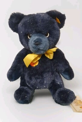  STEIFF - PETSY - 012921 - GLITZER MARINEBLAU & GOLD FLECKEN TEDDYBÄR MIT ETIKETT 
