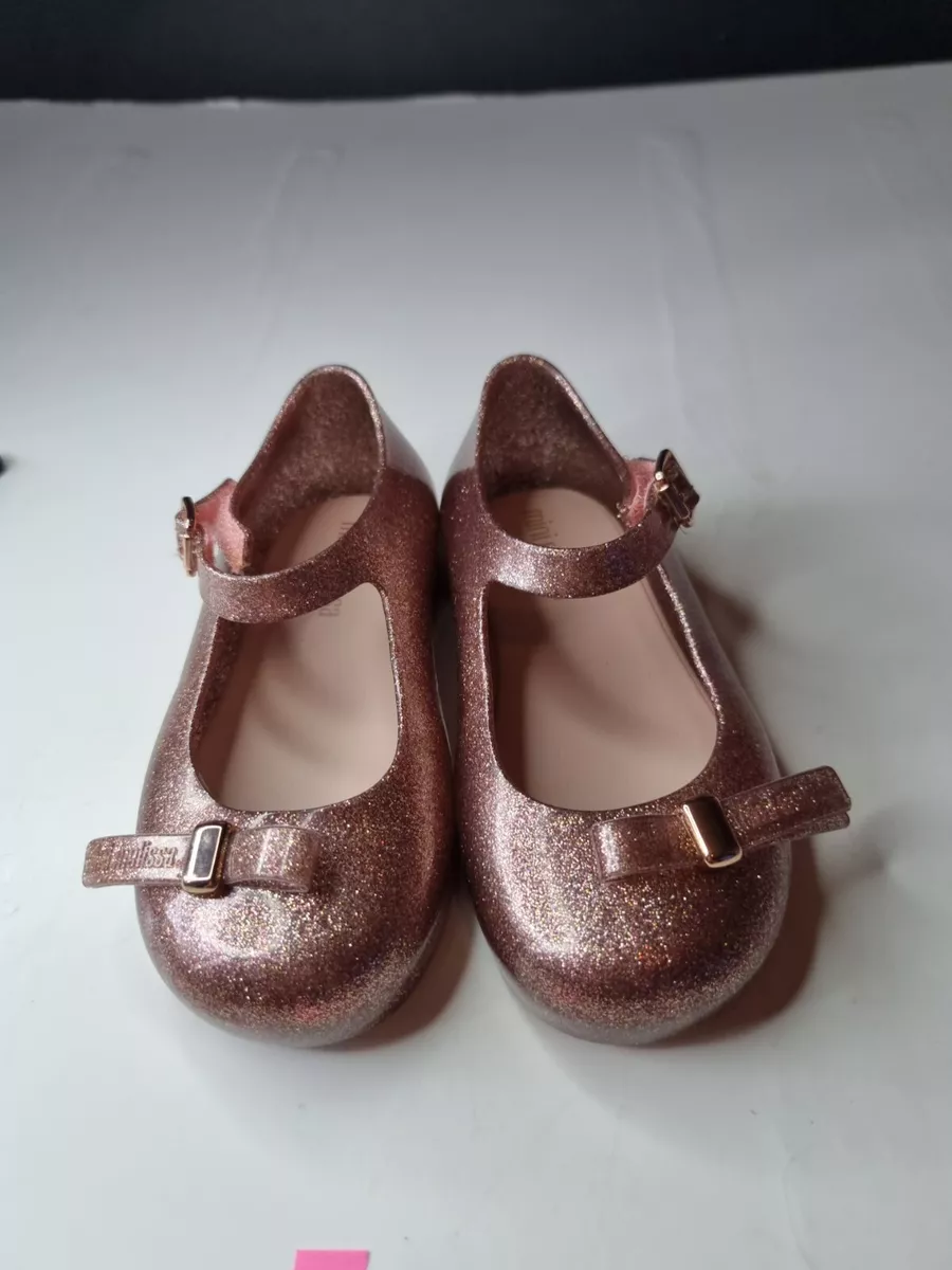 Mini Melissa Fancy Ballet style Shoes Size Euro 24 UK kids 7 in Glittery Gold