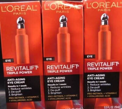 3Pk Loreal Revitalift Triple Power Anti Aging Eye Cream 0.5Fl Oz Ea New