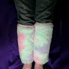 Tie Dye fluffy Leg Warmers Fluffy Faux Fur Furry Boot Cover Winter Cuffs
