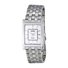 Seiko Solar Tank SUP895 White Dial Silver Color Watch SUP895P1 New Old Stock