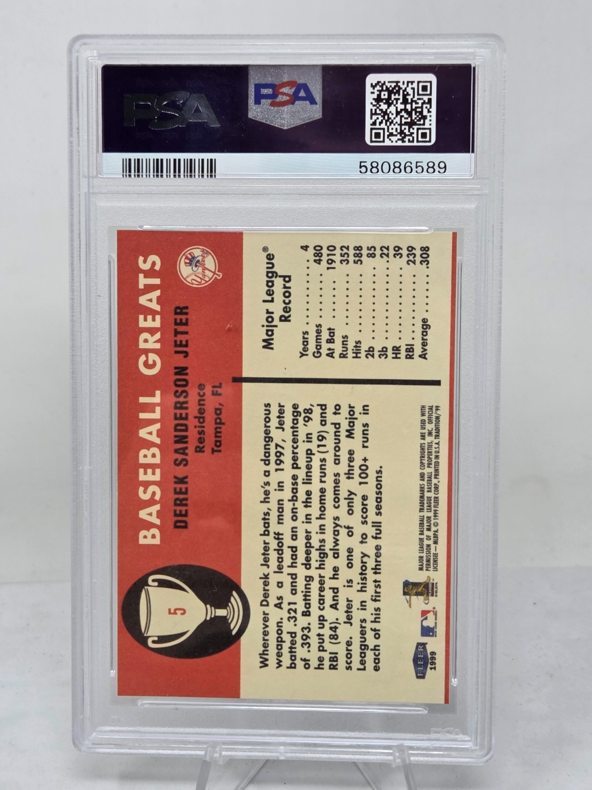 1999 Fleer 1961 Version DEREK JETER CARD PSA 5 EX view 2