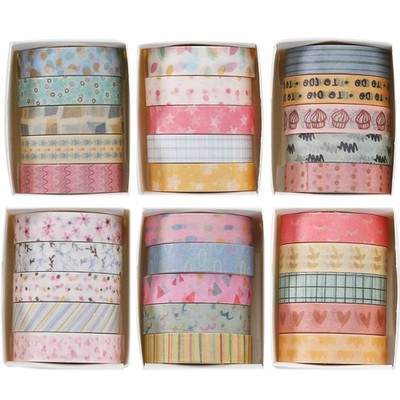 YUBX Basic Washi Tape Set 30 Rolls Cute Patterns Decorative Skinny Slim Maski...
