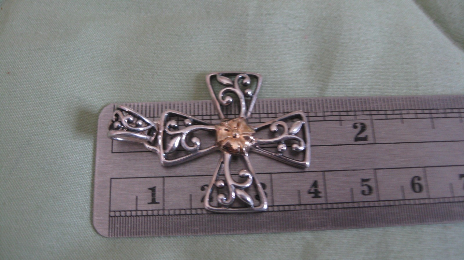 Sterling Silver Solid 14K Gold Cross large Pendan… - image 5