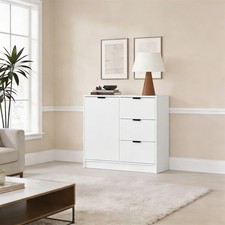 Phoenix Small 1 Door 3 Drawer Sideboard Cabinet Home Storage Cupboard White