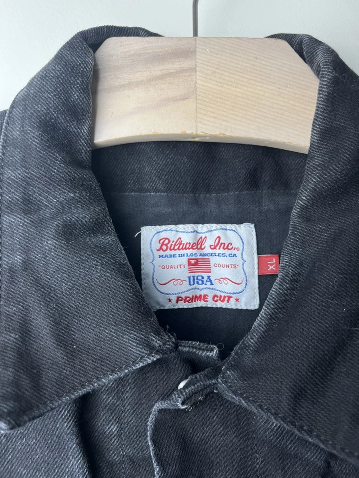 Biltwell Inc Black Denim Vest Men's XL Trucker Button Front USA Made Biker - Image 4 of 4