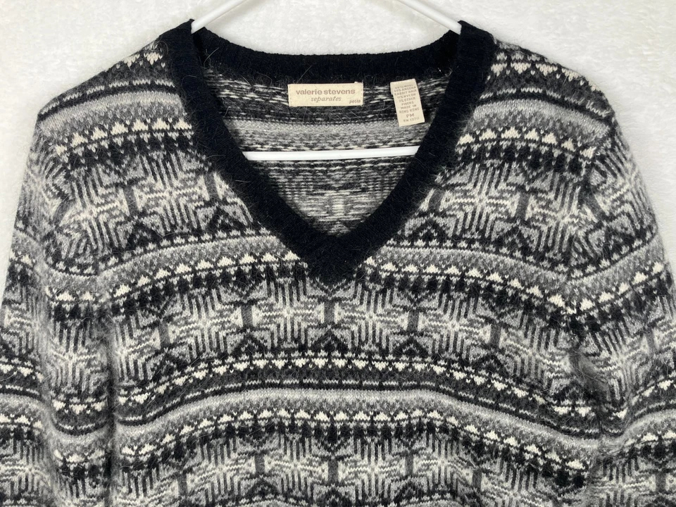 Valerie Stevens Separates Sweater Size PM Vintage Made Hong Kong Fuzzy Fair Isle - Image 2 of 4