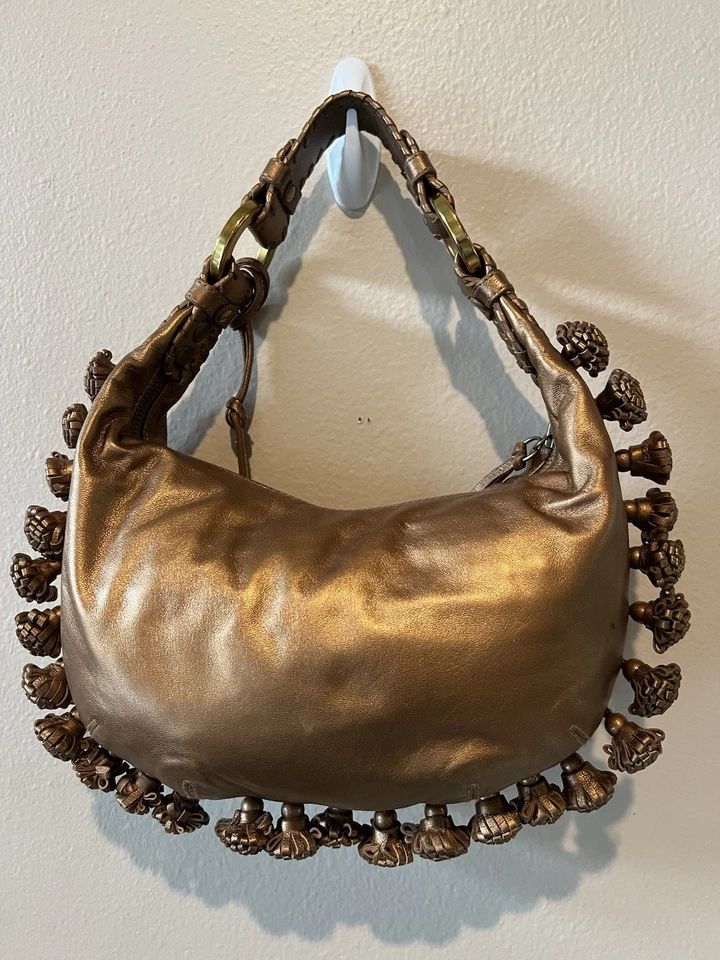 Bolso Cartera Isabella Fiore Bronce Cuero Dora Inspirado en la India Bordado con Cuentas Foto 3 de 4