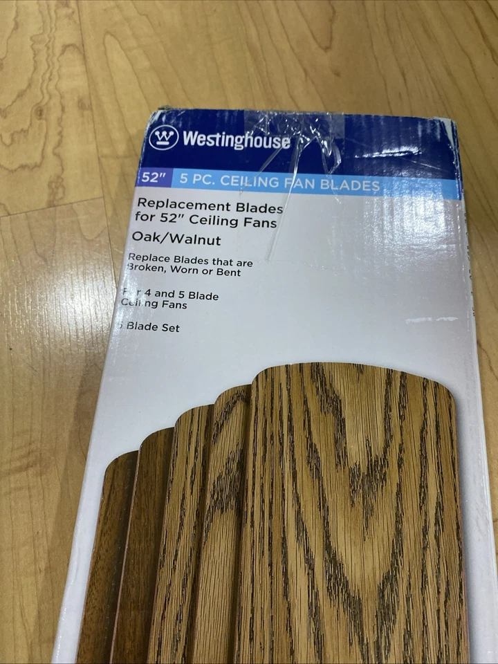 Paquete de 5 aspas reversibles para ventilador de techo Westinghouse 52" roble/nogal nuevo en paquete Foto 2 de 3