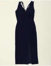 VINTAGE Womens Sleeveless Maxi Dress UK 12 Medium Navy Blue Cotton BG10