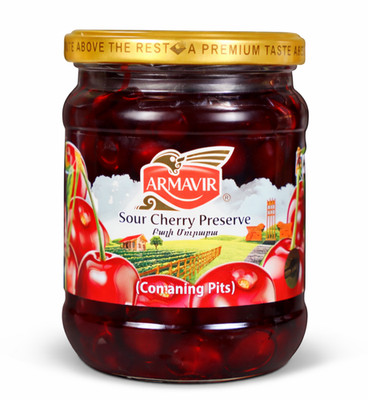 Armavir Sour Cherry Jam 560 gr Jar   Sweet Tart Cherry Preserve w Pits