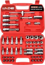 LLNDEI 53-Piece Torx Bit Socket and External Torx Socket Set, 1/4 3/8 1/2-Inch &