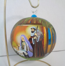 Hand Painted Glass Nativity Ornament Ball Multicolor 4  Large Colorful Christmas