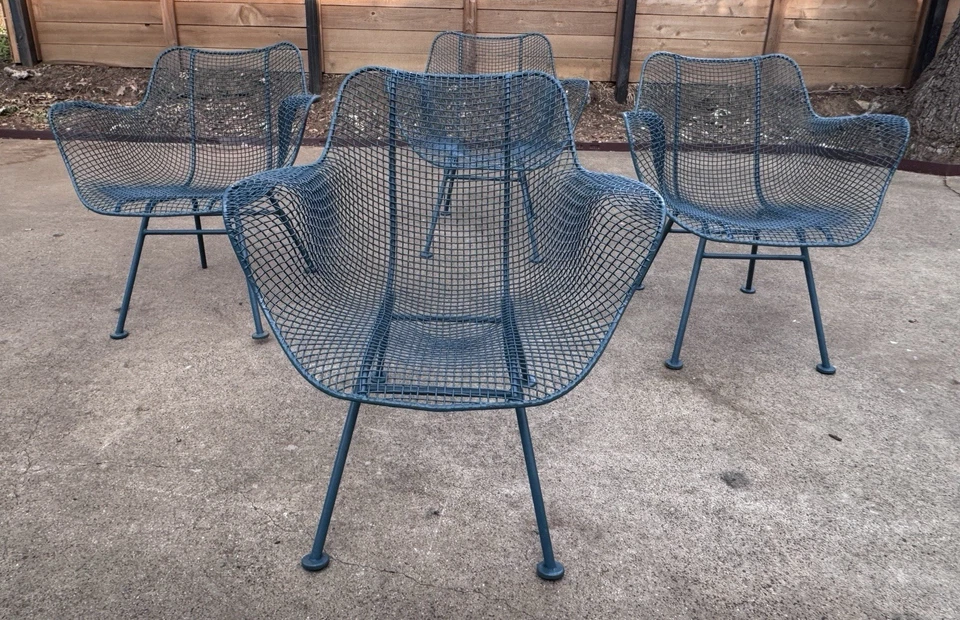 Sillón comedor con brazo de escultura Woodard hierro patio exterior de colección Salterini Mcm Foto 3 de 4