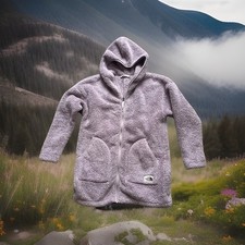 Girls North Face Campshire Long Fleece Full Zip Hooded Jacket Pockets M Purple