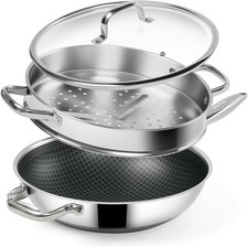 Hybrid 12-Inch Wok with Steamer,Nonstick 12 Inch Steamer, Silver