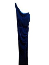 Blue Draped One Shoulder Sleeveless Long Gown Women's Dress