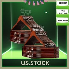 NEW 40-Pack Walnut Wooden Suit Hangers Lotus Wood Chrome Swivel Hook Closet Set